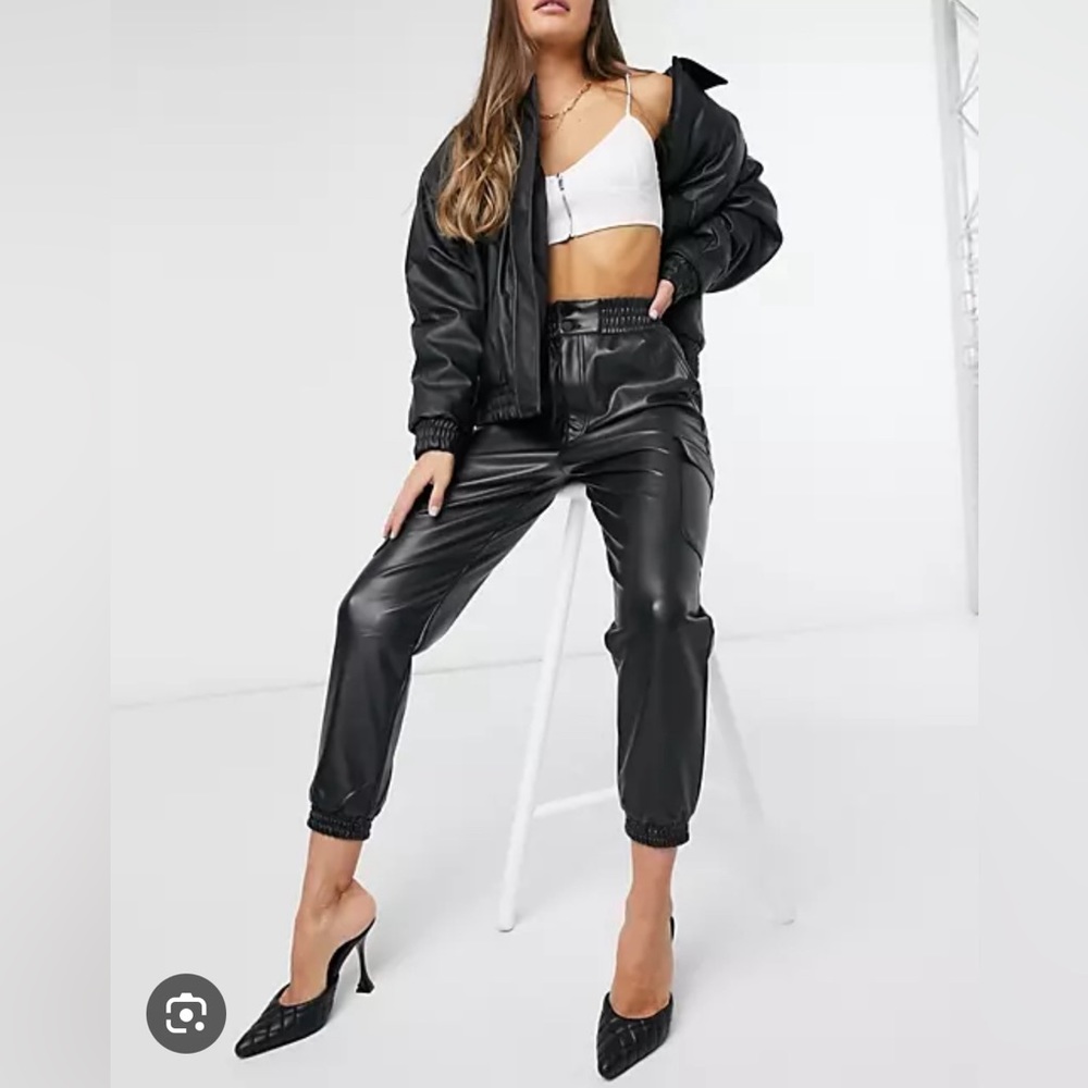 Abercrombie Black Button Fly Vegan Leather Cargo Joggers